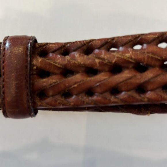 Fossil Genuine Leather Men's Braided Woven Brown Belt size 34 Brass Buckle - Picture 6 of 13
